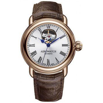 Годинники наручні чоловічі Aerowatch 68900 RO03, механіка з автопідзаводом, покриття PVD і коричневий ремінець