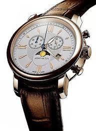 Годинник-хронографія наручні чоловічі Aerowatch 84936 RO02 кварцові з PVD позолотою і коричневим шкіряним