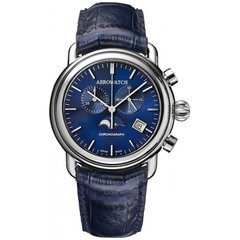 Часы-хронограф наручные мужские Aerowatch 84934 AA05 кварцевые, с датой и фазой Луны, синий кожаный ремешок
