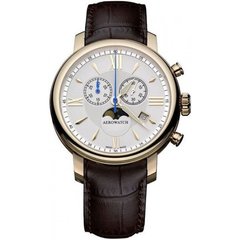 Часы-хронограф наручные мужские Aerowatch 84936 RO02 кварцевые с позолотой PVD и кожаным коричневым ремешком