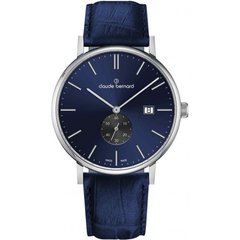 Часы наручные мужские Claude Bernard 65004 3 BUING, кварц, синий кожаный ремешок, малая секундная стрелка