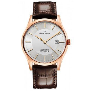 Часы наручные мужские Claude Bernard 84200 37R AIR, кварцевые с датой, коричневый ремешок из кожи