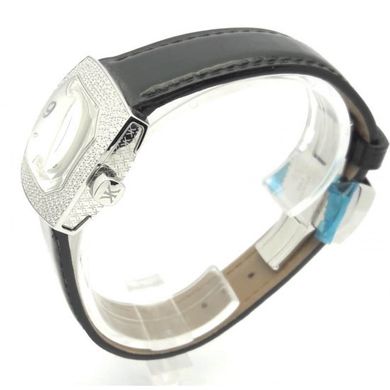 Часы наручные женские Korloff TKLP3VB кварцевые, с бриллиантами, белый перламутр, черный кожаный ремешок