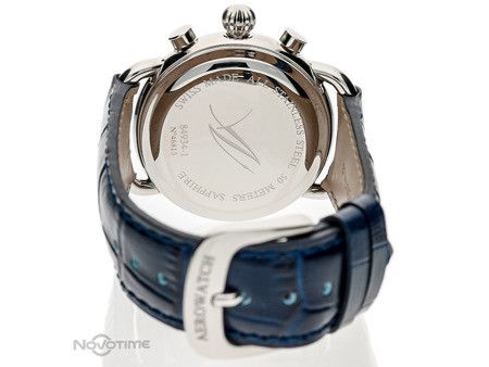 Часы-хронограф наручные мужские Aerowatch 84934 AA05 кварцевые, с датой и фазой Луны, синий кожаный ремешок