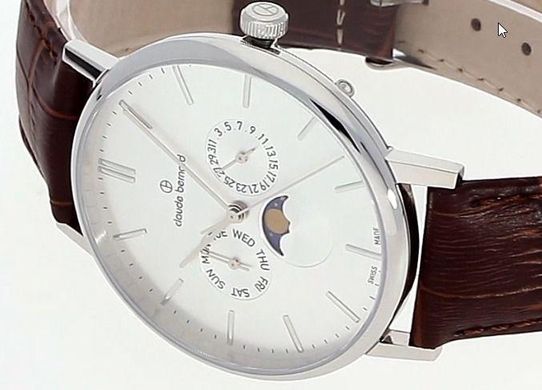 Часы наручные Claude Bernard 40004 3 AIN унисекс, кварцевые, с фазой Луны, датой и днем недели