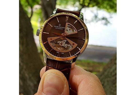 Часы наручные мужские Claude Bernard 85017 357R BRIR, автоматика с открытым балансом, коричневый ремешок
