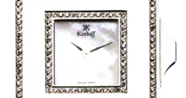 Годинники наручні жіночі Korloff SD23 кварцові, 61 діамант, золотистий ремінець з шкіри ящірки