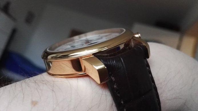 Годинник-хронографія наручні чоловічі Aerowatch 84936 RO02 кварцові з PVD позолотою і коричневим шкіряним