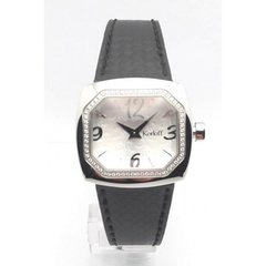 Часы наручные женские Korloff TKLD6FN кварцевые, бело-серый перламутр с бриллиантами, черный кожаный ремешок