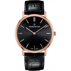 Часы наручные мужские Claude Bernard 20214 37R NIR кварцевые, черный ремешок, корпус цвета розового золота
