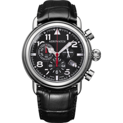 Годинники наручні чоловічі Aerowatch 83939 AA05 кварцові з хронографом і датою, чорний шкіряний ремінець