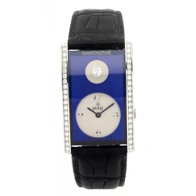 Часы наручные женские Bunz 37010387/075 кварцевые, прямоугольные с бриллиантами, ремешок из кожи аллигатора