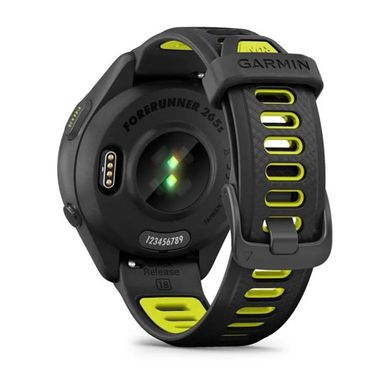 Смарт-часы Garmin Forerunner 265s с черным корпусом и черно-желтым силиконовым ремешком