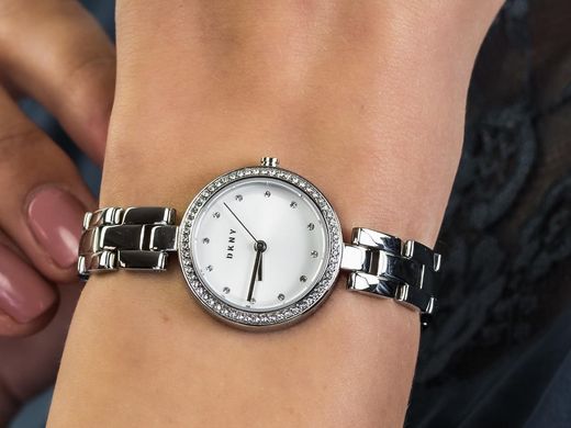 Часы наручные женские DKNY NY2824 кварцевые, с фианитами, серебристые, США