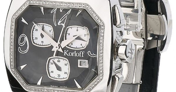 Часы-хронограф наручные мужские Korloff TKCD9FN, кварц, корпус в бриллиантах, черный ремешок из кожи теленка