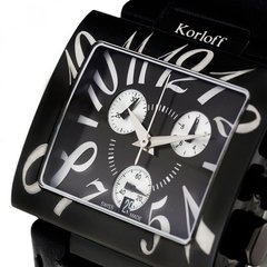 Часы наручные женские Korloff K24/199, кварцевый хронограф, черный ремешок из кожи теленка