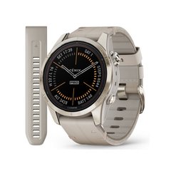 Смарт-часы Garmin Fenix 7S Pro - Sapphire Solar Edition - нежно-золотистые с кожаным ремешком песочного цвета