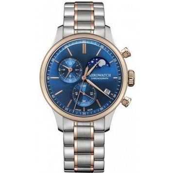 Годинник-хронографія наручні чоловічі Aerowatch 78986 BI04M, кварц, синій циферблат з фазою Місяця, биколорный