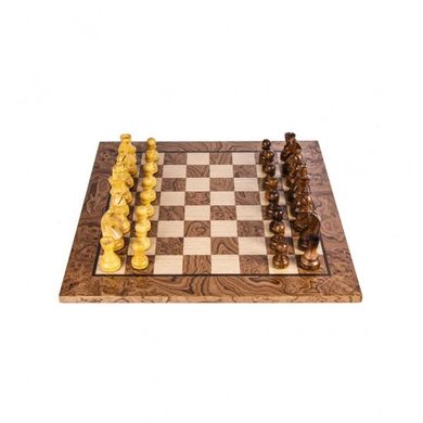 SW4234J Manopoulos Walnut Burl Chessboard 34cm with Staunton wooden Chessmen 6.5 cm