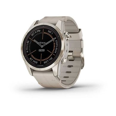 Смарт-часы Garmin Fenix 7S Pro - Sapphire Solar Edition - нежно-золотистые с кожаным ремешком песочного цвета
