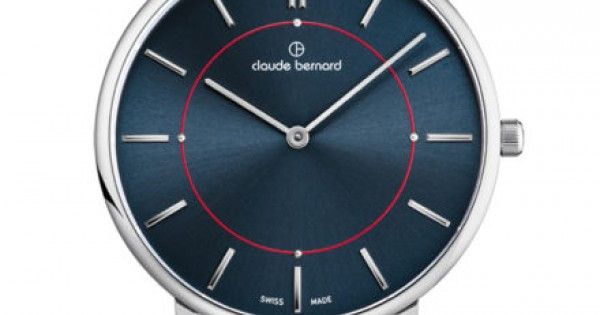 Часы наручные Claude Bernard 20219 3M BUINRO унисекс, кварцевые, на браслете, циферблат синий с красным кругом