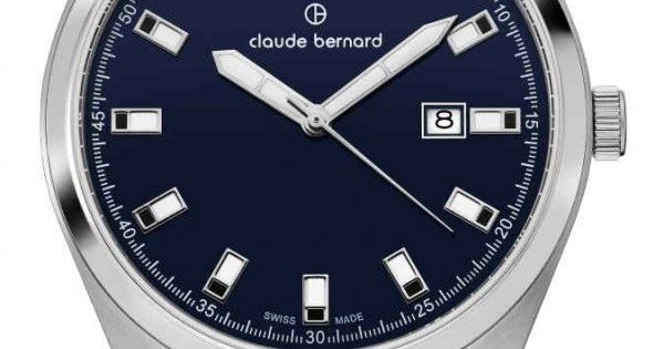 Часы наручные мужские Claude Bernard 53019 3M BUIDN кварцевые, с датой на синем циферблате, стальной браслет
