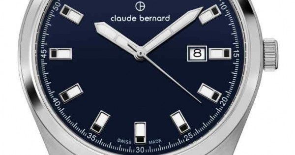 Часы наручные мужские Claude Bernard 53019 3M BUIDN кварцевые, с датой на синем циферблате, стальной браслет