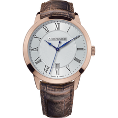 Часы наручные мужские Aerowatch 42972 RO04 кварцевые с покрытием PVD (розовая позолота) и коричневым ремешком