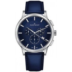 Часы наручные мужские Claude Bernard 10237 3 BUIN, кварцевый хронограф с датой, синий кожаный ремешок