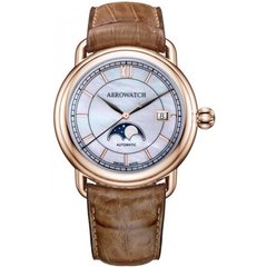 Часы наручные женские Aerowatch 77983 RO02, механика с автоподзаводом, фаза Луны, коричневый ремешок
