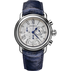 Годинники наручні чоловічі Aerowatch 84934 AA08 з сріблястим корпусом і синім шкіряним ремінцем
