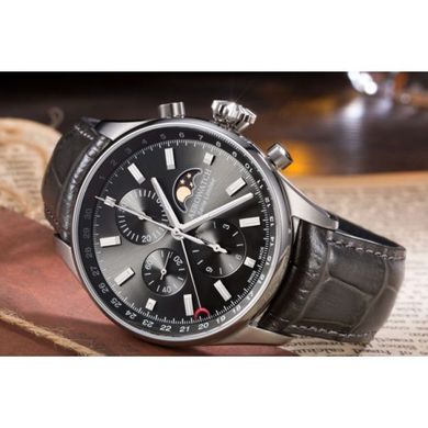 Часы-хронограф наручные мужские Aerowatch 69989 AA02 с фазой Луны, черный кожаный ремешок, автоподзавод