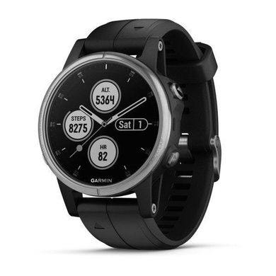 Смарт-годинник Garmin Fenix 5S Plus Silver Black з чорним ремінцем