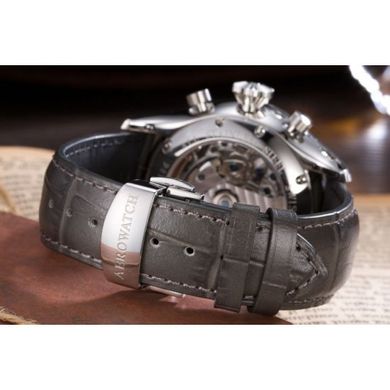 Годинник-хронографія наручні чоловічі Aerowatch 69989 AA02 кварцові з фазою Місяця, чорний шкіряний ремінець