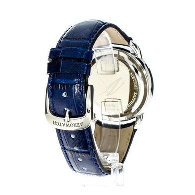 Часы наручные мужские Aerowatch 84934 AA08 с серебристым корпусом и синим кожаным ремешком