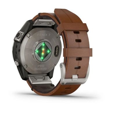 Смарт-часы Garmin Fenix 7 Pro - Sapphire Solar Edition - титановый корпус с каштановым кожаным ремешком