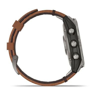 Смарт-часы Garmin Fenix 7 Pro - Sapphire Solar Edition - титановый корпус с каштановым кожаным ремешком