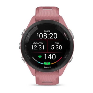 Смарт-часы Garmin Forerunner 265s с черным безелем, розовым корпусом и розовато-серым силиконовым ремешком