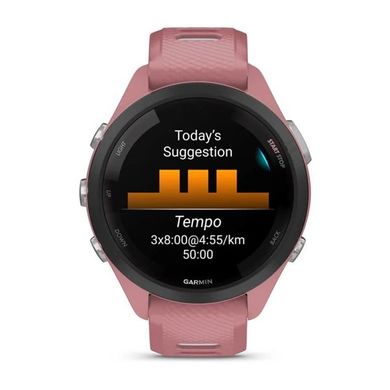 Смарт-часы Garmin Forerunner 265s с черным безелем, розовым корпусом и розовато-серым силиконовым ремешком