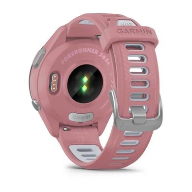 Смарт-годинник Garmin Forerunner 265s з чорним безелем, рожевим корпусом та рожево-сірим силіконовим ремінцем