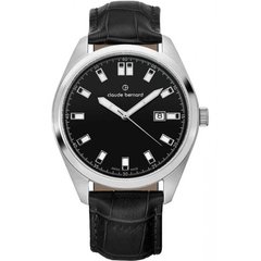 Часы наручные мужские Claude Bernard 53019 3CN NIN, кварц, с датой на черном циферблате, черный ремень из кожи