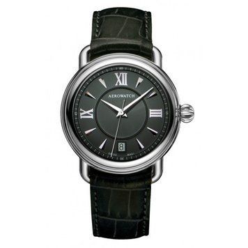 Годинники наручні чоловічі Aerowatch 24924 AA03 кварцові, з датою, чорний шкіряний ремінець