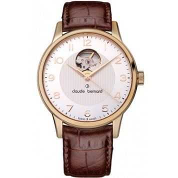 Годинники наручні чоловічі Claude Bernard 85017 37R ABR золотисті, автоматика з відкритим серцем