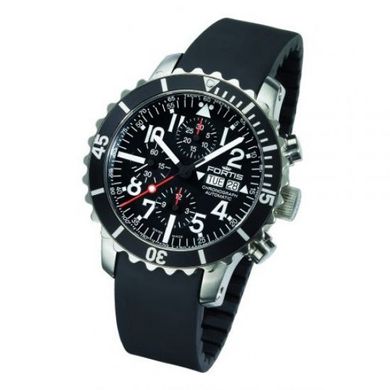 Швейцарские часы наручные мужские FORTIS 671.10.41 K на каучуковом ремешке, механический хронограф