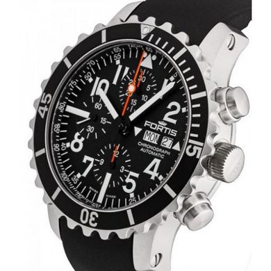Швейцарские часы наручные мужские FORTIS 671.10.41 K на каучуковом ремешке, механический хронограф