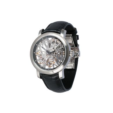 Часы наручные мужские Aerowatch 50931 AA07, механика (скелетон), черный кожаный ремешок с рисунком "крокодил"
