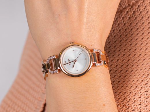 Часы наручные женские DKNY NY2851 кварцевые, браслет с фианитами, цвет розового золота, США