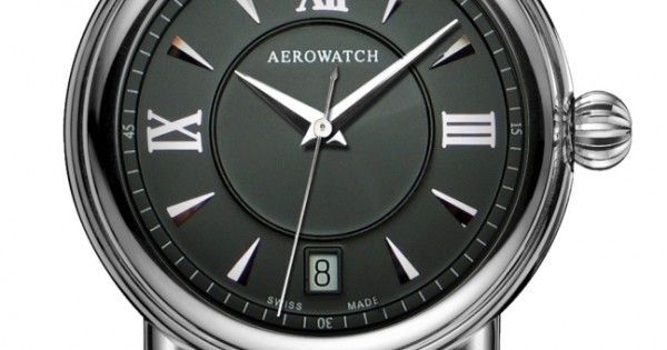 Годинники наручні чоловічі Aerowatch 24924 AA03 кварцові, з датою, чорний шкіряний ремінець