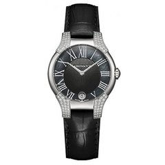 Часы наручные женские Aerowatch 06964 AA04 96DIA кварцевые, 96 бриллиантов, черный кожаный ремешок