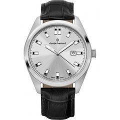 Часы наручные мужские Claude Bernard 53019 3CN AIN, кварц, с датой на серебряном циферблате, черный ремешок